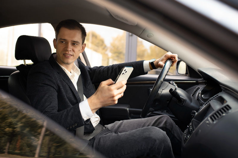 Man giving taxi services through an app.
