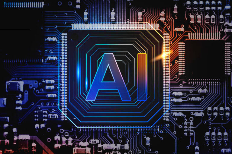 AI technology microchip background.