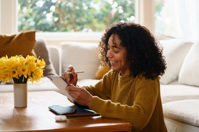 Woman using digital tablet technology.